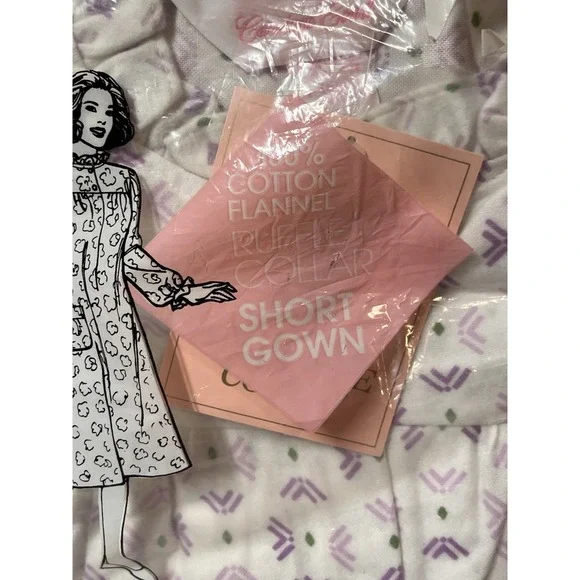VTG Sears Carriage Court Short Flannel Nightgown Size L Purple Cotton NWT - Picture 4 of 7